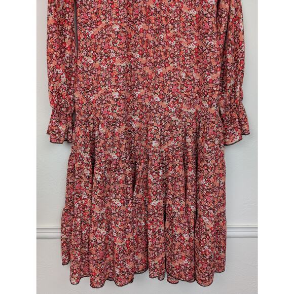 OPT Midi Dress Floral Ruffle Tiered Prairie Boho Flowy Red Orange Fall Size S - Picture 7 of 9